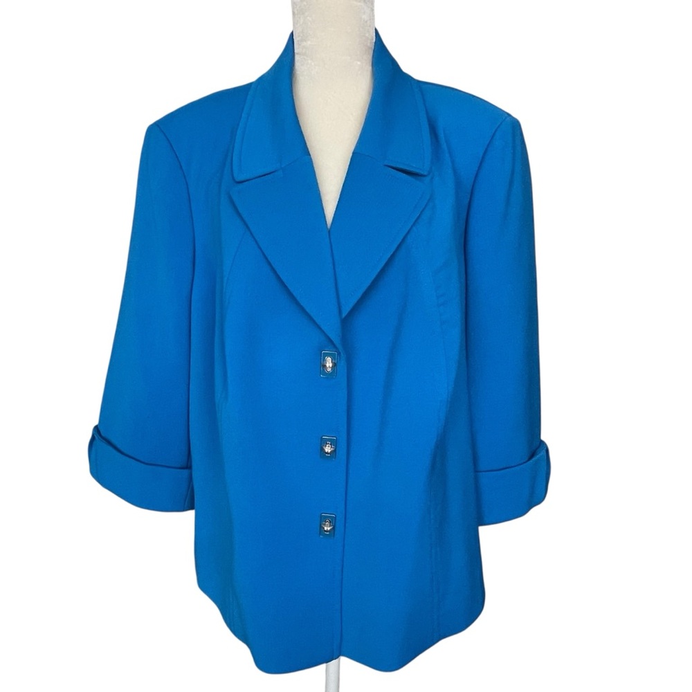 Tahari 3/4 Sleeves Women's Blue Blazer Plus Size 20W Suting Career Swivel Button